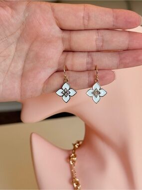 Gold-Plated Blue Flower Drop Earrings